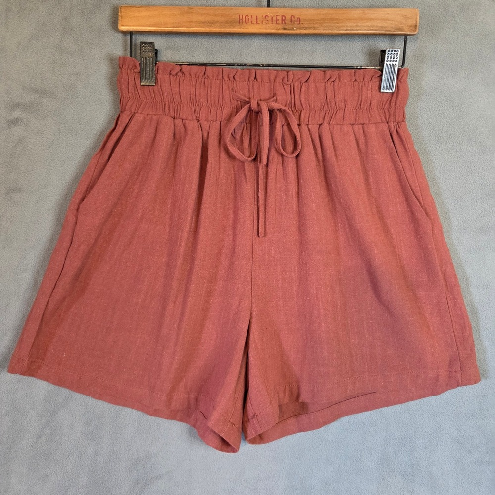 Linen Blend Shorts Women's Small Rust Coastal Boho Summer Beach Minimalist